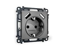 Комплект механизма электрической розетки AMBRELLA VOLT ALFA Антрацит серый 2USB A+A 18W (быстрая зарядка) с/з QUANT (AP6590, VM155) MA659010