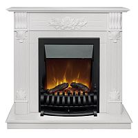 Каминокомплект OTTAWA/ПРАГА Белый фактурный с золотой патиной с очагом Электроочаг FOBOS ЛАЙТ/ФОБОС ЛАЙТ