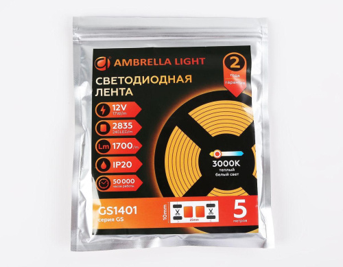 Светодиодная лента Ambrella Light 17W/m 240LED/m 2835SMD теплый белый 5M GS1401 фото 6