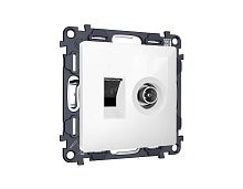 Комплект механизма розетки компьютерной + TV оконечной RJ-45 с автоматической защитной шторкой ALFA Белый глянец QUANT (AP1125, VM195) MA112510