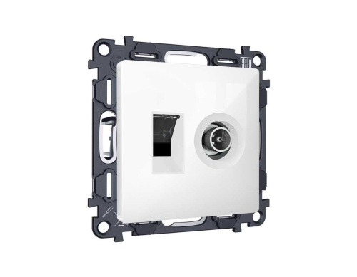 Комплект механизма розетки компьютерной + TV оконечной RJ-45 с автоматической защитной шторкой ALFA Белый глянец QUANT (AP1125, VM195) MA112510