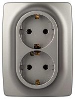 Розетка ЭРА Серия 12 12-2106-16 двойная 2X2P+E Schuko 16А-250В титан Б0065706