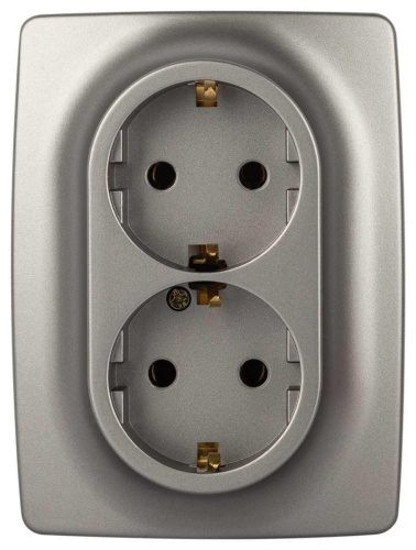Розетка ЭРА Серия 12 12-2106-16 двойная 2X2P+E Schuko 16А-250В титан Б0065706