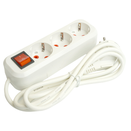 Удлинитель трехместный с/з  с выключ. STEKKER HM07-31-02 3x1мм2, 2м, серия Home (У16А-002), белый фото 5