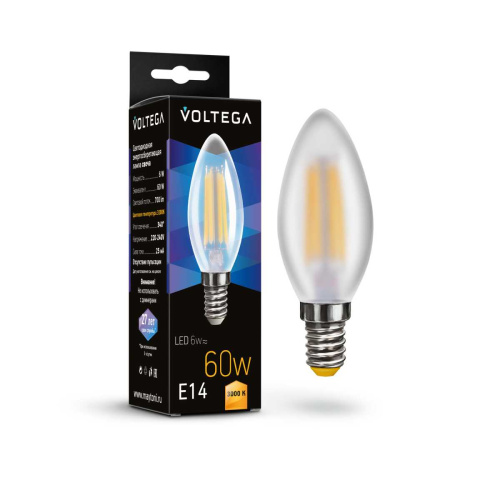 Лампа светодиодная Voltega E14 6W 3000K прозрачная 7207 фото 2