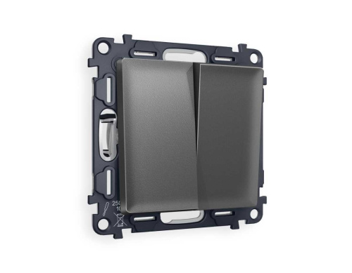 Комплект механизма 2-клавишного перекрестного выключателя 10A-250V Ambrella Volt ALFA Антрацит серый QUANT (AP6530, VM125) MA653030