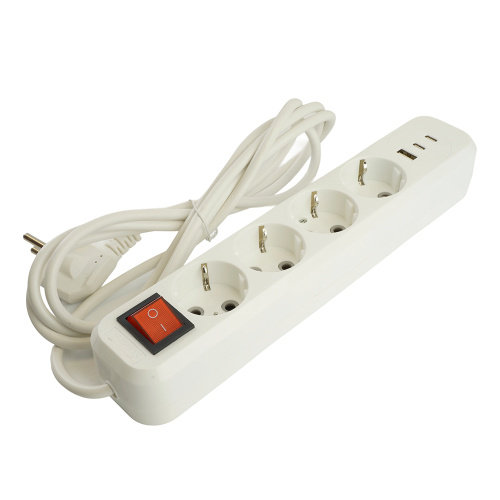 Удлинитель 4-местный с/з с выключ. STEKKER HM071-41-02 3x1мм2, 2м, 250В, 16А, 1USB+2C, 2.4A, сер Home, белый фото 3