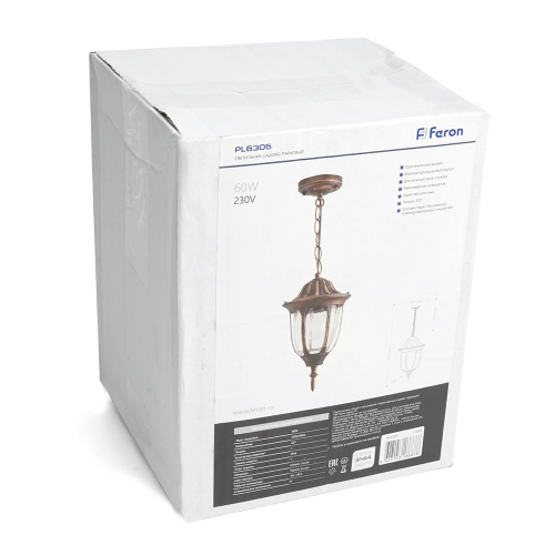 Светильник садово-парковый Feron PL6305 шестигранный на цепочке 60W E27 230V, черное золото фото 4