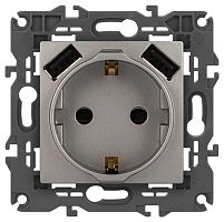 Розетка ЭРА Elegance 14-4109-16 2P+E 16A-250В штор. с 2xUSB 5В-3А титан Б0065775