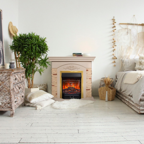 Электрокамин RealFlame Neapolis WT айвори с очагом Majestic Lux Brass фото 7