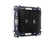 Комплект механизма 2-кл проходного выключателя AMBRELLA VOLT с подсветкой 3200K ALFA Черный матовый QUANT (AP8040, VM120, G22Y) MA804030