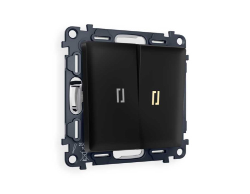 Комплект механизма 2-кл выключателя AMBRELLA VOLT с подсветкой 3200K ALFA Черный матовый QUANT (AP8040, VM115, G11Y) MA804010