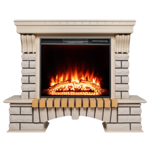 Каминокомплект COUNTRY/БРУКЛИН Бежевый дуб с очагом Электроочаг AQUAMARINE/АКВАМАРИН 26