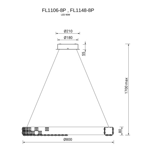 Люстра подвесная Elegance Chrome FL1148-8P фото 2 Люстра подвесная Elegance Chrome FL1148-8P фото 2