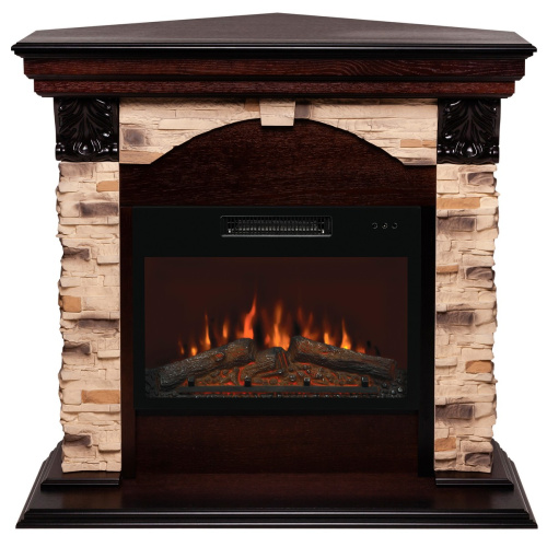 Каминокомплект DUBLIN CORNER ROCK/ДУБЛИН УГЛ. РОК Античный дуб с очагом Электроочаг KENDAL/КЕНДАЛ 24