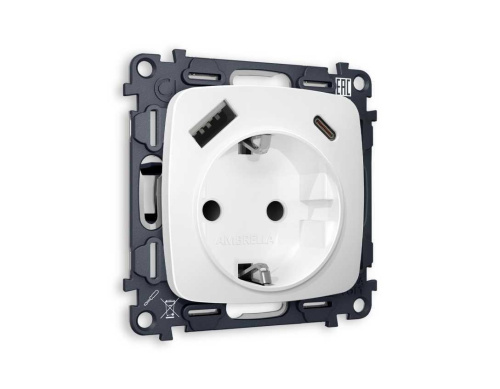 Комплект механизма электрической розетки AMBRELLA VOLT OMEGA Белый матовый 2USB A+C 20W (быстрая зарядка) с/з QUANT (OP1300, VM160) MO130010