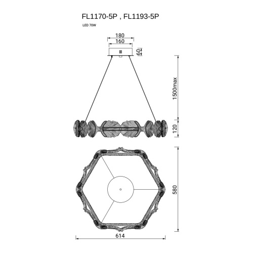 Люстра подвесная Pianta Silver FL1193-5P фото 2 Люстра подвесная Pianta Silver FL1193-5P фото 2