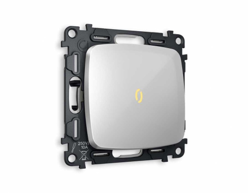 Комплект механизма 1-кл выключателя AMBRELLA VOLT с подсветкой 3200K OMEGA Серебро глянец QUANT (OP4020, VM101, G11Y) MO402010