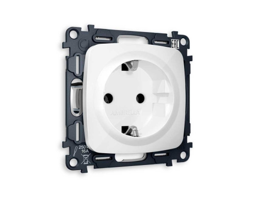 Комплект механизма электрической розетки Ambrella Volt OMEGA Белый глянец с заземлением на винтовых зажимах QUANT (OP1060, VM141) MO106010