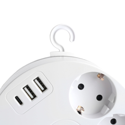 HM10-51-01 Удлинитель 5-местный с/з, 3x1мм2, 2.5м, 250В, 16А, 2USB+С 5V 3,1А, серия Comfort, белый фото 10