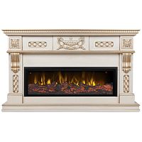 Каминокомплект CORSICA/МАЛАГА Бежевый дуб с золотой патиной с очагом Электроочаг BEVERLY-S MULTY/БЕВЕРЛИ МУЛЬТИКОЛОР