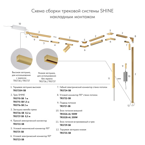 TR5739-SB Внешний блок питания для трека SHINE BASE, 150W, 48V DC, IP20, сатинированная латунь, алюминий фото 4