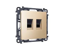 Комплект механизма компьютерной двойной розетки RJ-45 (8P8C) CAT6 с автоматической защитной шторкой ALFA Шампань QUANT (AP6121, VM189) MA612110