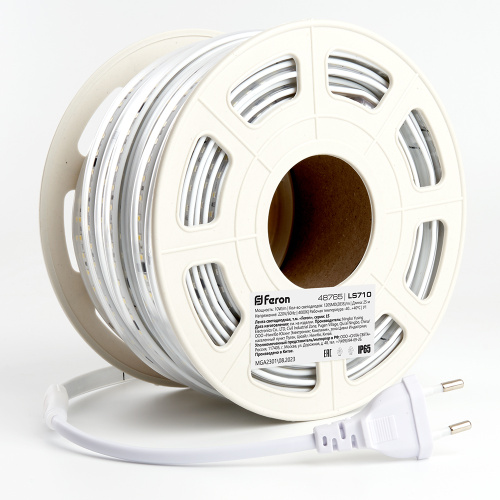 Светодиодная LED лента Feron LS710, 120SMD(2835)/м 10Вт/м 220V длина 25м, 4000K, IP65, с 1 сетевым шнуром, 2 заглушками, 2 коннекторами в комплекте Светодиодная LED лента Feron LS710, 120SMD(2835)/м 10Вт/м 220V длина 25м, 4000K, IP65, с 1 сетевым шнуром, 2 заглушками, 2 коннекторами в комплекте