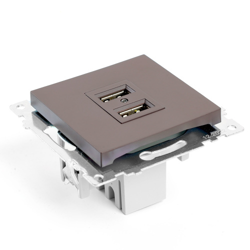 Розетка USB 2-местная (механизм), STEKKER GLS10-7115-04, 250B, 2,1А, серия Катрин, шоколад фото 7