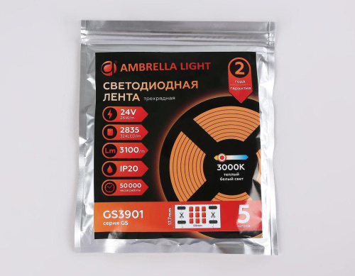 Светодиодная лента Ambrella Light 26W/m 324LED/m 2835SMD теплый белый 5M GS3901 фото 6