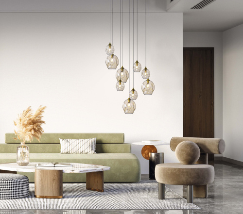 SL1188.303.16 Люстра подвесная ST-Luce Латунь/Коньячный E14/E27 12+4*40W IDESIA фото 2