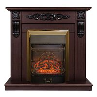 Электрокамин RealFlame Dominica DN орех с очагом Majestic Lux Brass