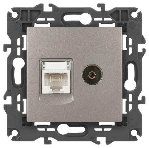 Розетка ЭРА Elegance 14-3110-16 RJ45+TV, титан Б0065768