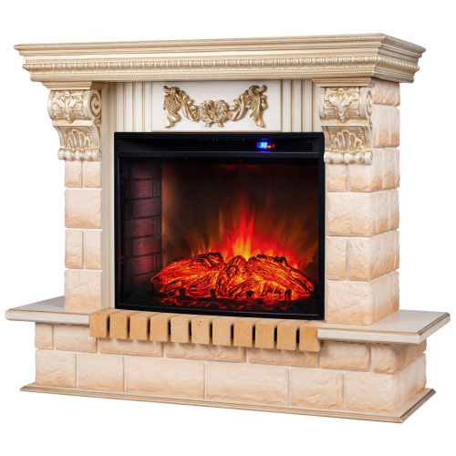 Электрокамин RealFlame Gracia 24/25,5 WT белый дуб с золотой патиной с очагом Evrika 25,5 LED фото 2