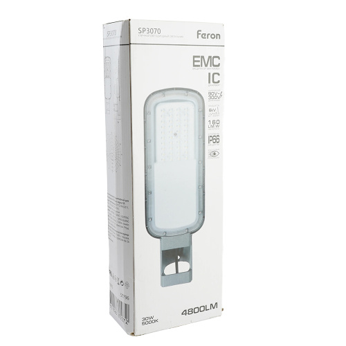 Светодиодный уличный консольный светильник Feron SP3070 30W 5000K 90-300V, серый фото 5