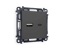 Комплект механизма розетки AMBRELLA VOLT ALFA Графит мягкое касание 2USB A+C 20W (быстрая зарядка) QUANT (AP9110, VM177) MA911010