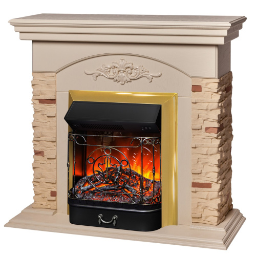 Электрокамин RealFlame Neapolis WT айвори с очагом Majestic Lux Brass фото 2