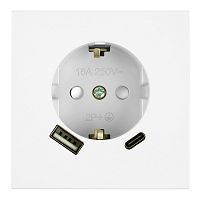 Розетка 1-местная з/ш с/з 16А + USB + Type C (механизм), STEKKER, 250В, 20W, серия Мия, RST16-3119-01, белая магнолия