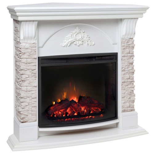 Каминокомплект ATHENA CORNER/АТЛАНТА УГЛ. GR Белый с очагом Электроочаг EVRIKA 25.5 фото 2