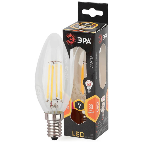 Лампа светодиодная филаментная ЭРА E14 7W 2700K прозрачная F-LED B35-7W-827-E14 Б0027942 фото 4