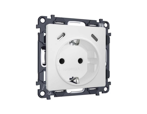 Комплект механизма электрической розетки 2USB С+C 20W с/з на винтовых зажимах 16A-250V ALFA Белый матовый QUANT (AP1305, VM165) MA130510