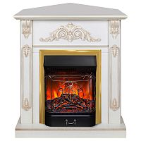Электрокамин RealFlame Anita Corner WT дуб белый с золотой патиной с очагом Majestic Lux Brass