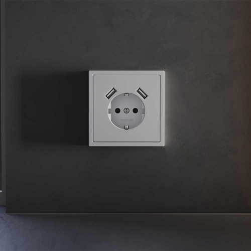 Накладка для розетки с заземлением и защитными шторками, с USB A+A, S70 (серый) Voltum VLS000916