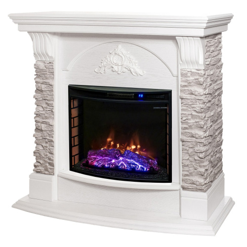 Каминокомплект ATHENA/АТЛАНТА GR Белый дуб с очагом Электроочаг QUEEN/КУИН 25.5 фото 2
