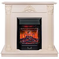 Каминокомплект STEFANIA/ВИОЛА Слоновая кость с очагом Электроочаг MAJESTIC LUX RC/МАДЖЕСТИК С ПУЛЬТОМ