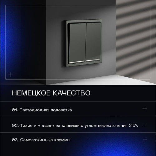 Выключатель встраиваемый Voltum S70 двухклавишный с подсветкой 10А, (титан) VLS020206 фото 3