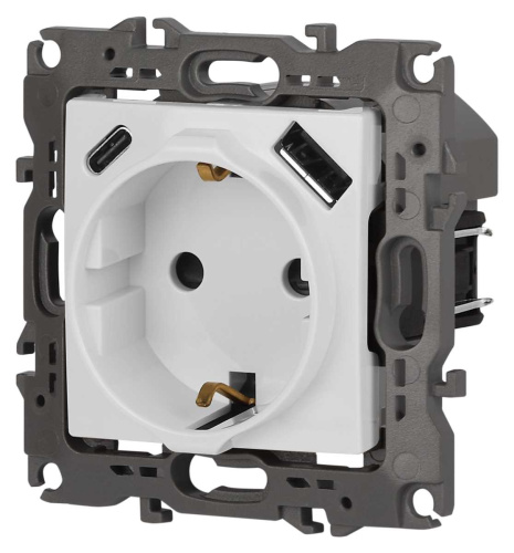 Розетка ЭРА Серия 12 12-4108-01 2P+E 16A-250В со шторками с USB type-A+C 5В-3А белый Б0067752 фото 4