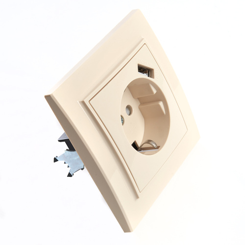 Розетка 1-местная с/з, STEKKER, PST16-9011-02 250В, 16А с защитной шторкой и с USB, серия Эрна, слоновая кость фото 5