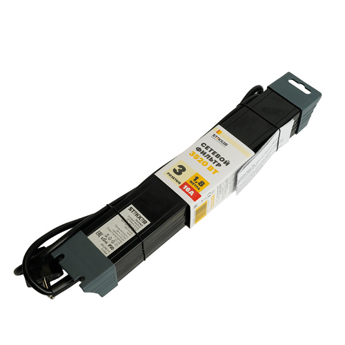 Сетевой фильтр 3-местный с/з STEKKER 3x1мм2, 1,8 м, 250В, 16А, серия Techno, HM22-31-02, черный фото 10