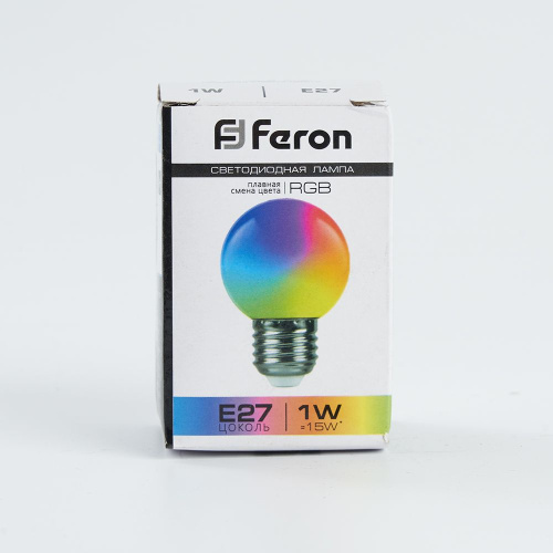 Лампа светодиодная Feron LB-37 Шарик матовый E27 1W 230V RGB плавная сменая цвета фото 3